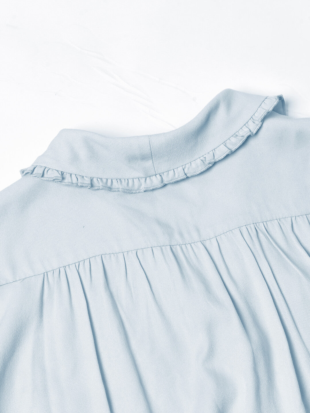 Convallaria Floral Embroidered Blue Puff Top