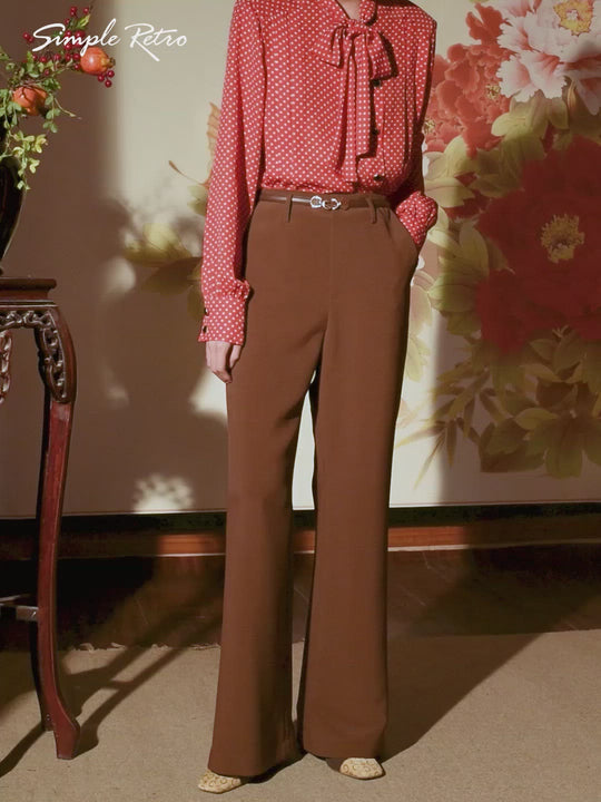 Novah High-waisted Bell-bottomed Caramel Trousers/Simple Retro/11306