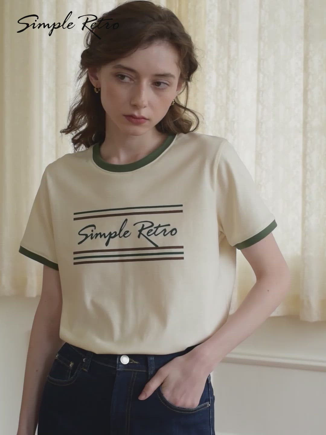Maya Logo Printed Vintage T-Shirt/Simple Retro/1200046